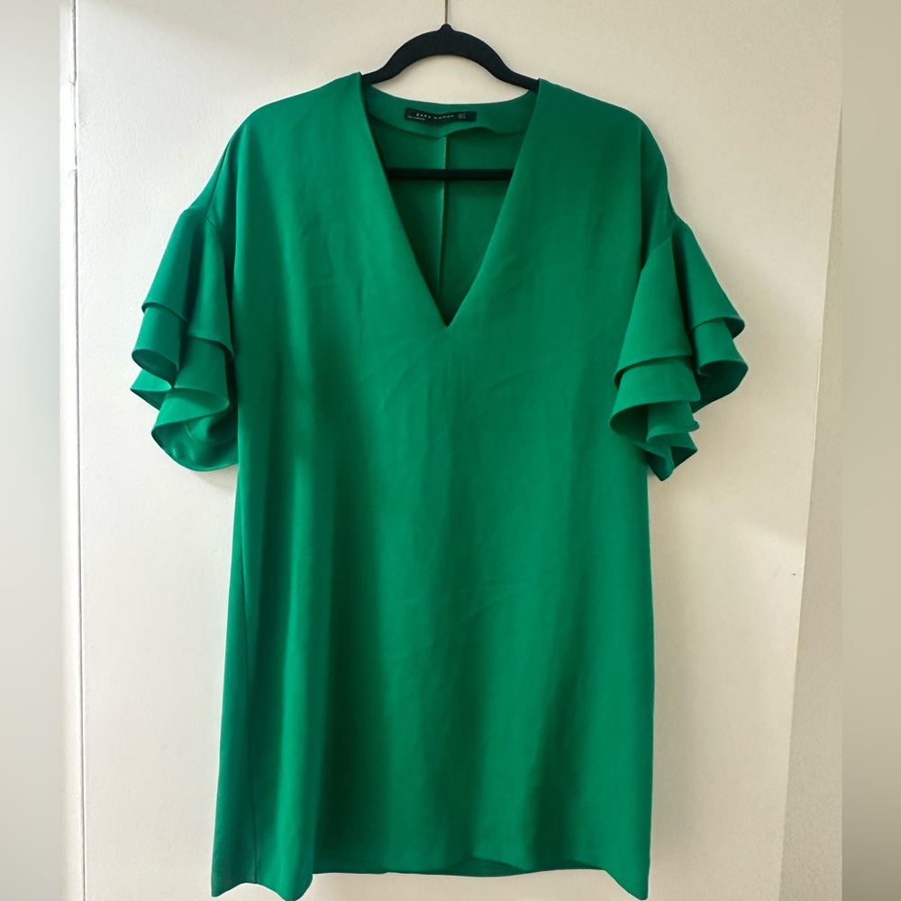 Zara Vibrant Green V-Neck Dress